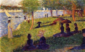 Georges Seurat œuvres - pêche femme et personnages assis 1884 les